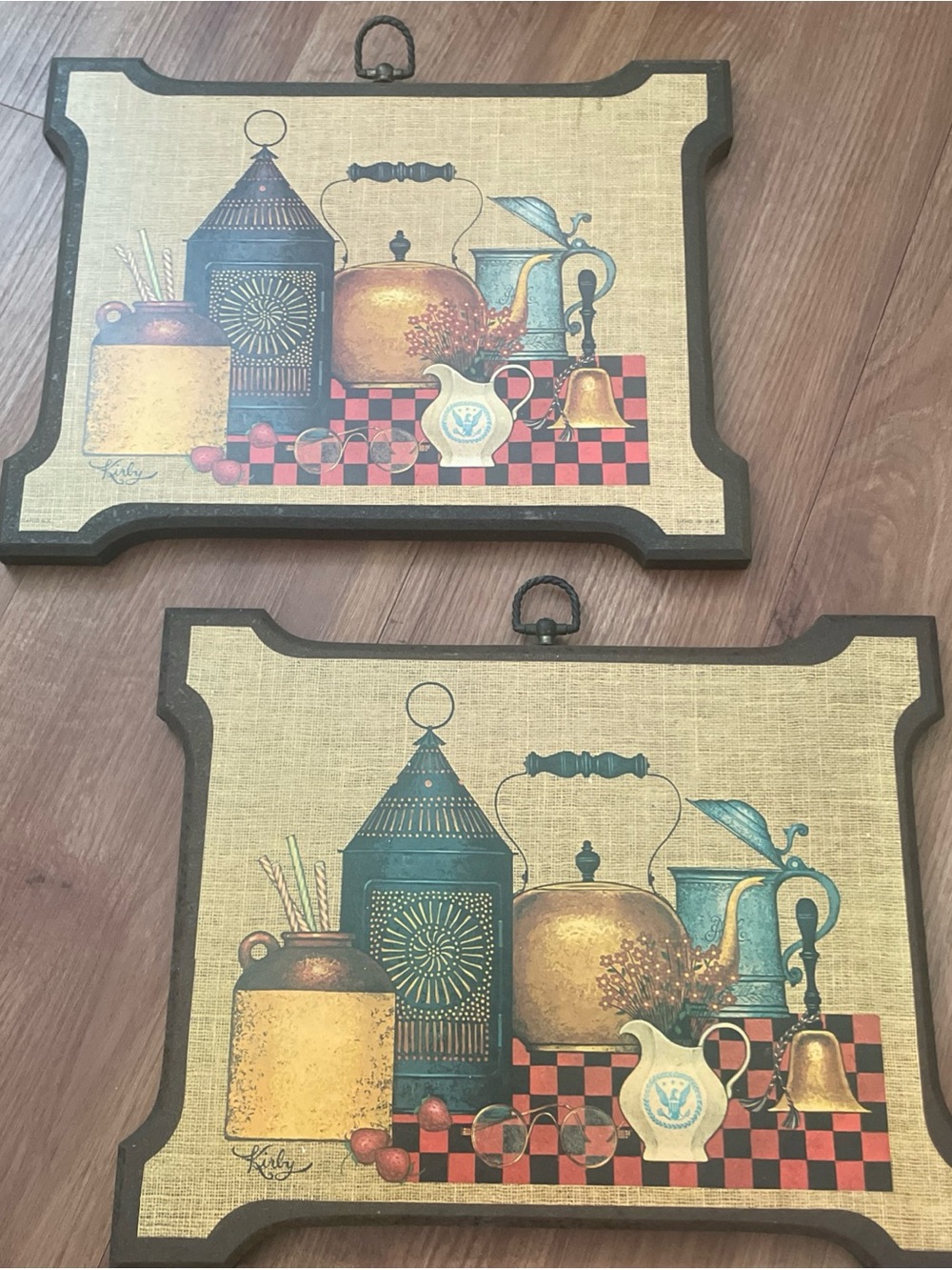 Vintage-Style Kitchen Wall Plaque Set - Gold & Teal Still Life by Kirby